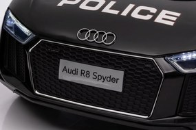 Carro elétrico para Crianças Audi R8 Policia 12V Rodas Espuma EVA, Assento couro ecológico Preto