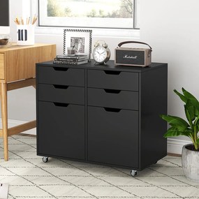 Armário de Escritório e 2 portas Móvel com gavetas móveis e 5 rodas 73 x 40 x 64,5 cm Preto