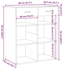 Aparador 80x42,5x93 cm derivados de madeira cinzento sonoma
