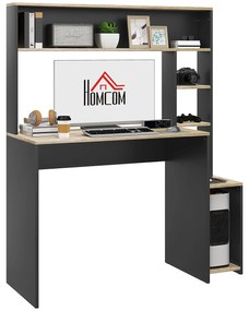 HOMCOM Secretária para Computador com Prateleira de 3 Níveis Mesa de Estudo com Suporte para CPU 114x45x138 cm Cinza e Natural | Aosom Portugal