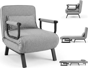 Sofá-Cama Individual, 186 x 64 cm, Conversível em 3 Modos, Cinzento-claro