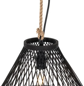 Candeeiro suspenso rural para exterior rattan preto 40x55 cm - Calamus Rústico