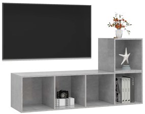 2 pcs conjunto de móveis de TV contraplacado cinzento cimento