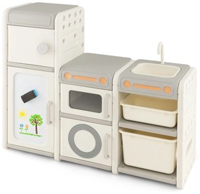 Organizador de arrumação de brinquedos para crianças Estante para crianças com quadro magnético Baú com armarios 116 x 38 x 98 cm Cinzento