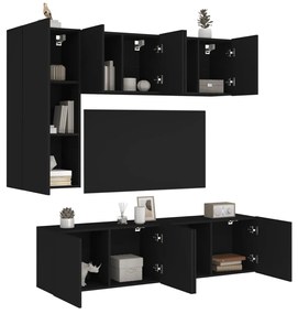 vidaXL 5 pcs móveis de parede p/ TV derivados de madeira preto