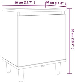 Mesa cabeceira pernas de madeira 40x30x50 cm carvalho castanho