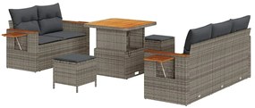 Conjunto de Sofá de Jardim com 8 Peças e Almofadas Cinzento Vime PE Ac
