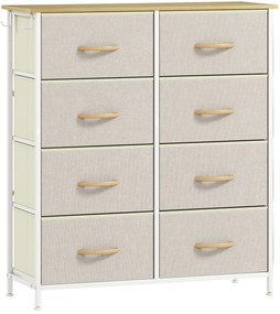 HOMCOM Cómoda Alta de Tecido com 8 Gavetas 4 Bolsos Laterais 2 Ganchos e Estrutura de Aço 86x30x94,5 cm Bege | Aosom Portugal