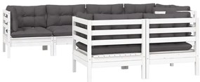 7 pcs conjunto lounge jardim c/ almofadões pinho maciço branco