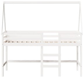 Cama alta c/ escada e telhado 80x200 cm pinho maciço branco