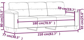 Sofá de 3 lugares 180 cm tecido de microfibra cinzento-claro