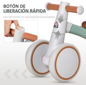 HOMCOM Bicicleta sem Pedais para Crianças de 1-3 Anos Bicicleta de Equilíbrio com 4 Rodas Leves Carro Andador Infantil 60x24x37cm Marrom