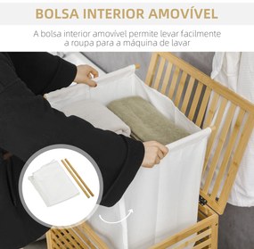 Cesto de Roupa de Bambu Cesto Roupa Suja Capacidade 55L com Bolsa Amovível Forma Retangular 50x36x60 cm Madeira