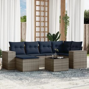 vidaXL 7 pcs conjunto sofás p/ jardim c/ almofadões vime PE cinzento