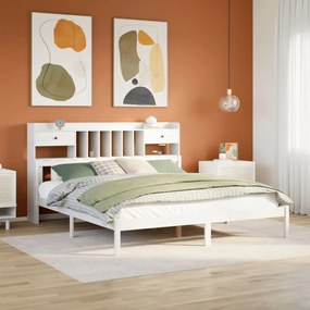Cama com estante sem colchão 200x200 cm pinho maciço branco