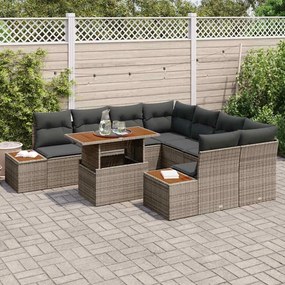 Conjunto de Jantar de Jardim com 9 Peças e Almofadas Cinzas em Rattan