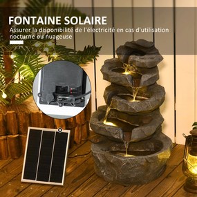 Fonte de jardim solar com cascata de 5 níveis em resina, com luzes LED e bomba, cinzenta