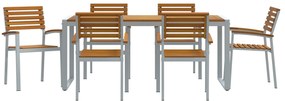 Conjunto de Jantar de Jardim 7 Peças Madeira Sólida de Acácia e Metal