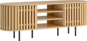 HOMCOM Móvel para TV, móvel para televisores 152,4 cm, 2 portas ripadas, 140x40x52cm, madeira natural | Aosom Portugal