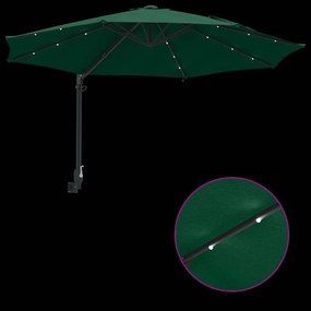 Guarda-sol de Jardim Montado na Parede com LEDs Verde 248 cm