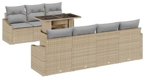 Conjunto de Sofá para Jardim 8 Peças com Almofadas Bege em Poliratan