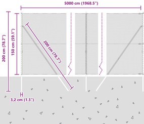 Cerca Hexagonal vidaXL Cinza 1,5x50 m Aço