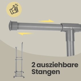 Guarda roupa aberto com rodas, extensível, (87-150) x 52 x 166 cm Cinza