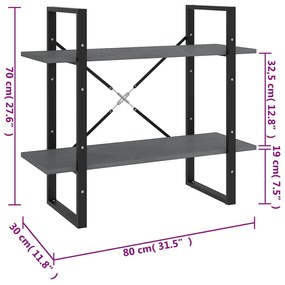 Estante com 2 prateleiras 80x30x70 cm pinho maciço cinzento