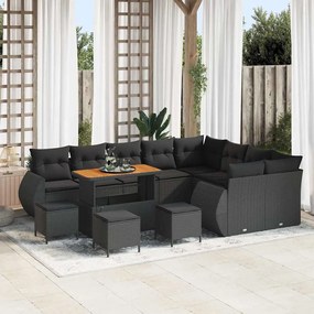 vidaXL Conjunto de Sofá de Jardim com almofada 13 pcs Preto