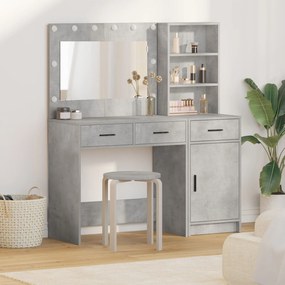 Conjunto de Mesa de Maquilhagem 2 Peças com LED Cinza Concreto Madeira