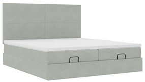 Estrutura cama otomana colchões 200x200cm veludo cinzento claro