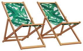 vidaXL Cadeiras de praia dobráveis 2 pcs tecido/madeira padrão folhas