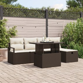 Conjunto de Sofá de Jardim com 6 Peças e Almofadas Marrons Polirratã