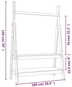 Suporte para roupas 100x45,5x150 cm madeira pinho maciça branco