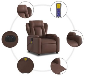 Poltrona massagens reclinável elétrica couro artif. castanho