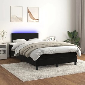 Cama box spring c/ colchão/LED 120x200 cm veludo preto