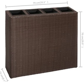 Floreira de jardim com 4 vasos 2 pcs vime PE castanho