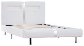 Estrutura de cama c/ LEDs 90x200 cm couro artificial branco