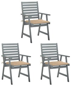 vidaXL Cadeiras de jantar p/ jardim 3 pcs c/ almofadões acácia maciça