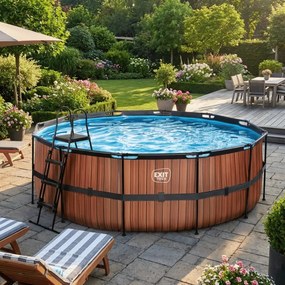Piscina redonda Wood ø427x122cm com bomba de filtro de areia - castanha
