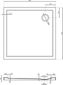 Mexen Flow base de duche quadrada slim 85 x 85 cm, preto mate - 46S708585