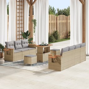 Conjunto de Sofás Jardim vidaXL de 10 Peças com Almofadas Beje Rattan Poliéster Acácia
