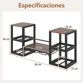Garrafeira de parede 89 x 25 x 40 cm para vinho com suportes para garrafas, suportes para copos, prateleiras abertas, estrutura metálica, estilo indus