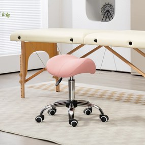 Banco com Rodas Giratório com Altura Ajustável Cosmético Dentista Cabeleireiro 52x53x49-61 cm Rosa
