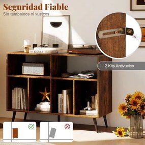 Suporte para gira-discos e discos vinil com 2 prateleiras abertas e 4 compartimentos para sala de estar ou quarto 100 x 40 x 74,5 cm Castanho e preto