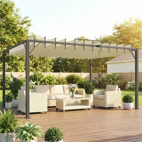 Pérgola 390x2 para Jardim com Desenho de Lâminas Superiores Giratórias até 135° Proteção UV 50+ para Pátio Terraço Creme