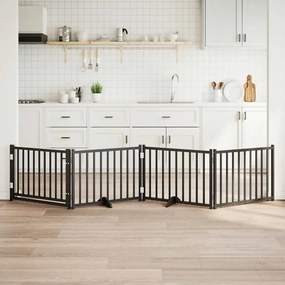 vidaXL Portão p/ cães com porta dobrável 4 painéis 320 cm abeto preto