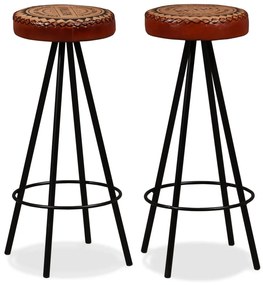 245447 vidaXL Bancos de bar 2 pcs couro genuíno