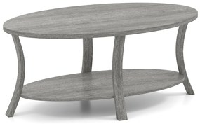 Mesa de Centro Oval 2 níveis 111 x 60,5 x 47 cm com prateleira de armazenamento cinzento