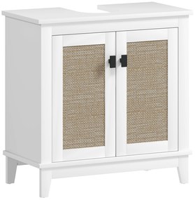HOMCOM Móvel para Lavatório Pousar com 2 Portas de Vime PE 2 Prateleiras e Sistema Anti-Tombo para Casa de Banho 60x30x30 cm Branco | Aosom Portugal